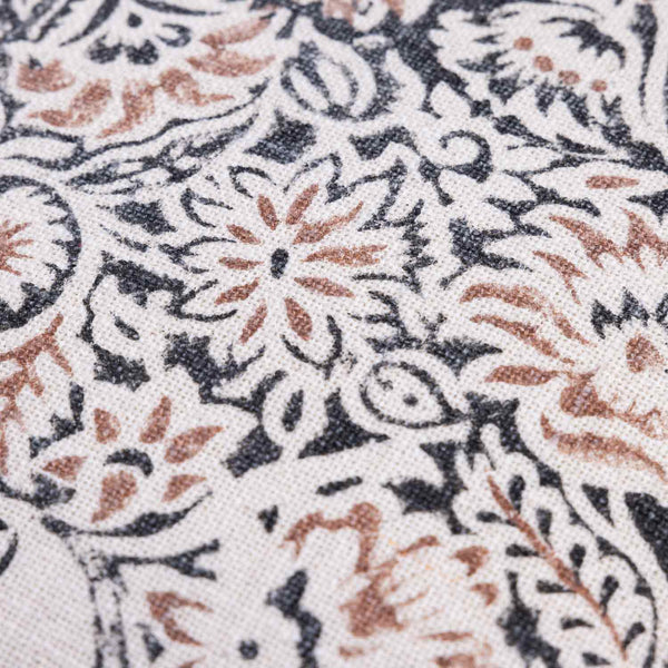 Retro cotton linen block printed cushion cover by Obeetee - texture detail