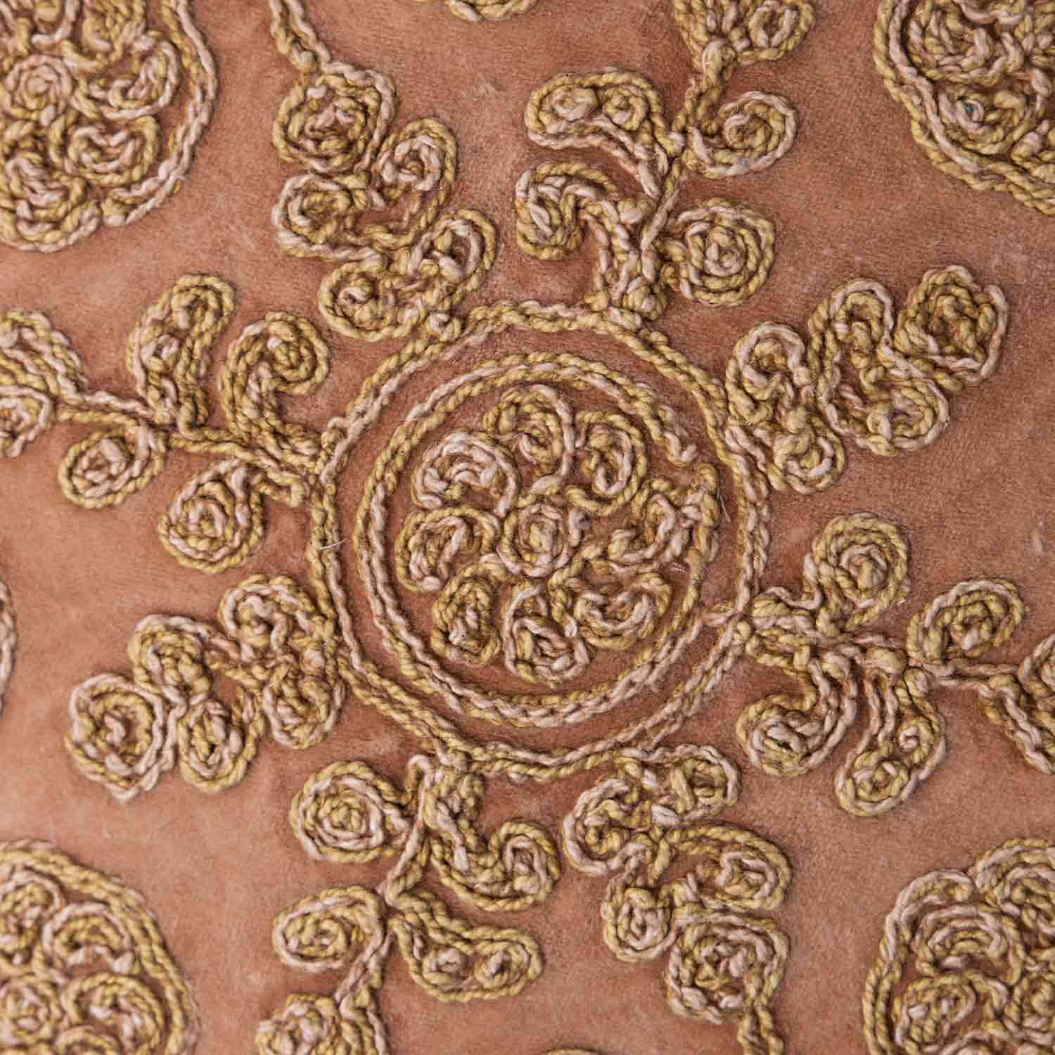 Rosewell Cotton Velvet Chikan Embroidered Lumbar Cushion Cover