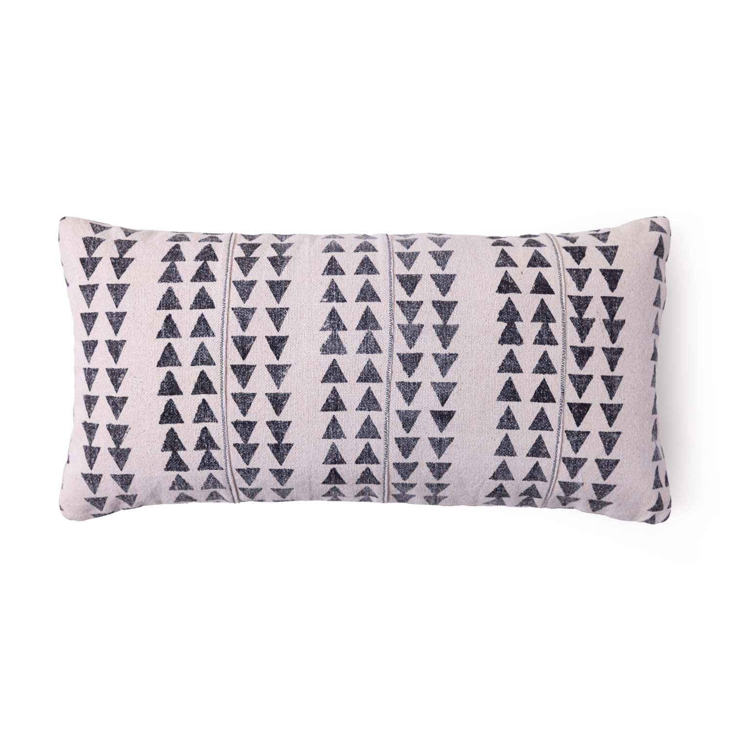 Crossroad Block Printed Cotton Chambray Lumbar Cushion Cover