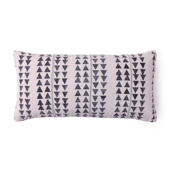 Crossroad block printed cotton chambray lumbar cushion cover by Obeetee - angle view