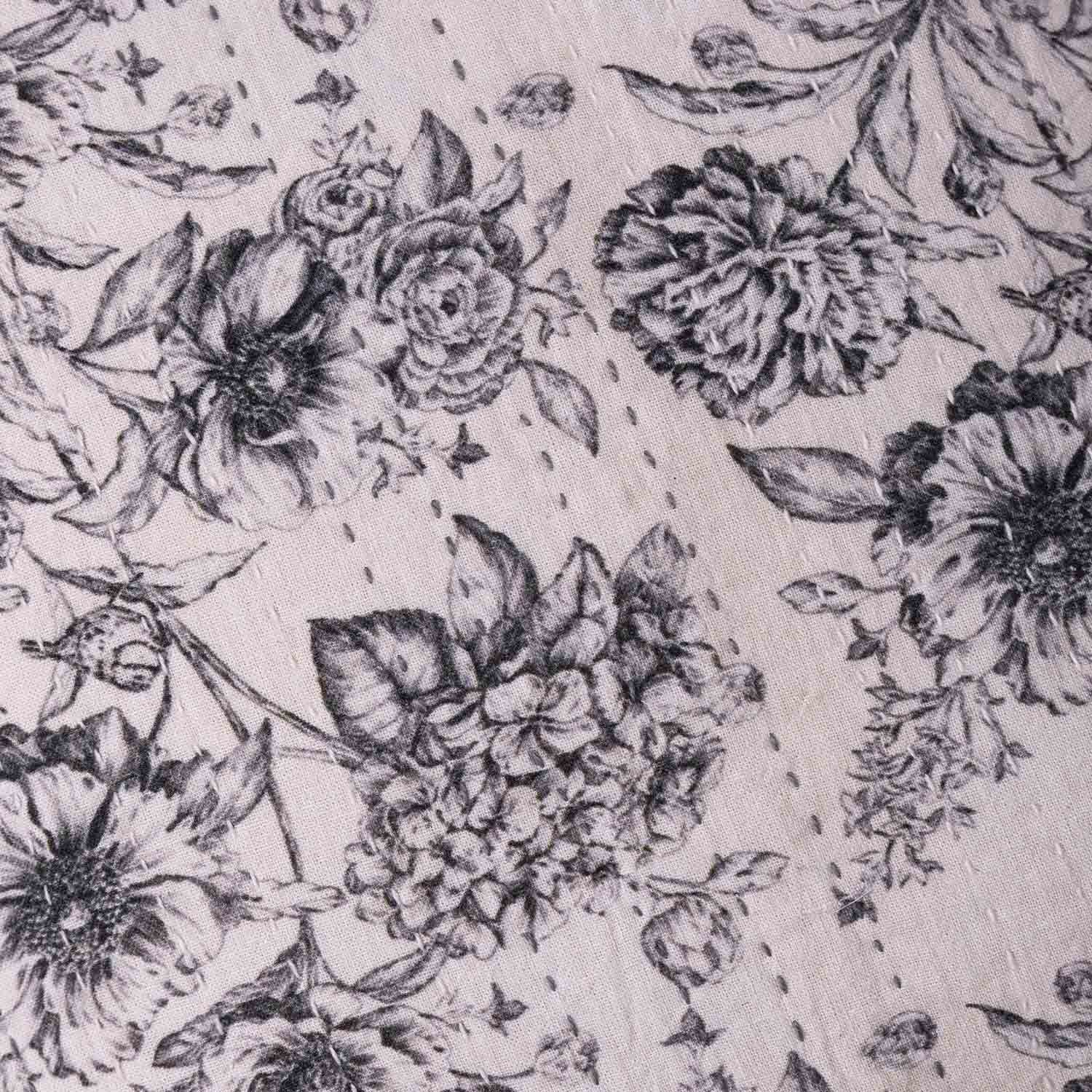 Blossom Digital Print with Kantha Embroidery Cushion Cover