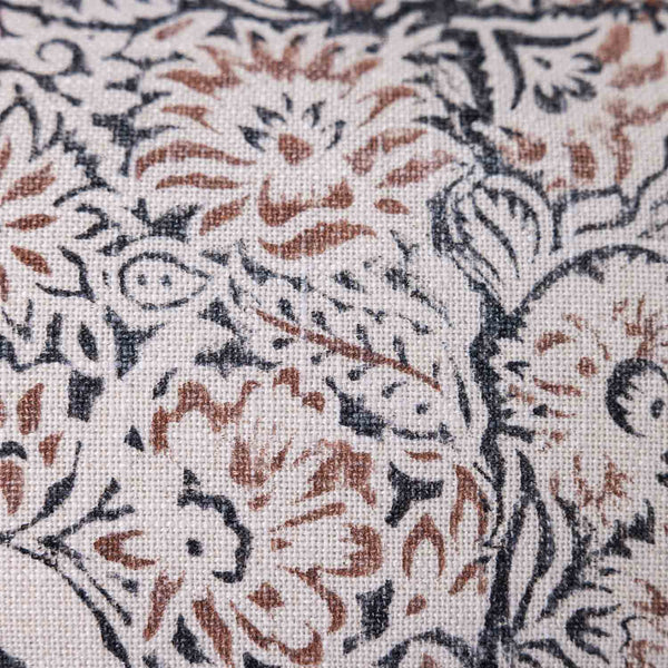Retro cotton linen block printed lumbar cushion cover by Obeetee - texture detail