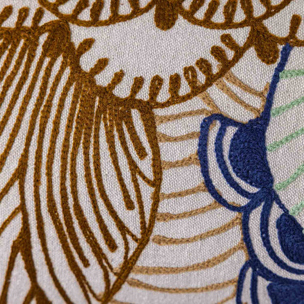 Wildscape chambray cotton embroidered cushion cover by Obeetee - texture detail