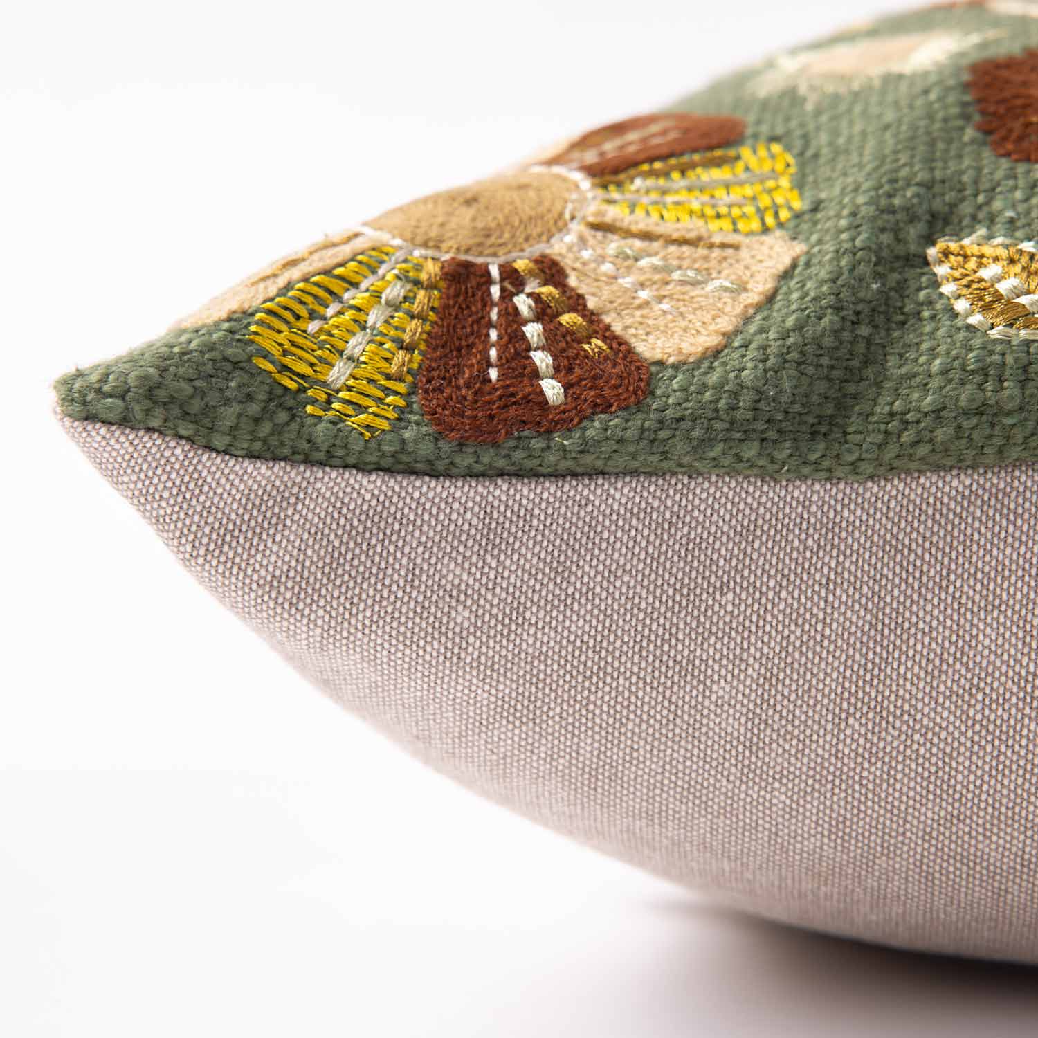 Forest Slub Dyed and Embroidered Cotton Lumber Cushion Cover