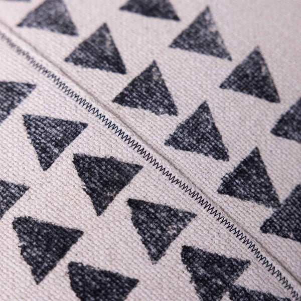 Crossroad block printed cotton chambray lumbar cushion cover by Obeetee - texture detail