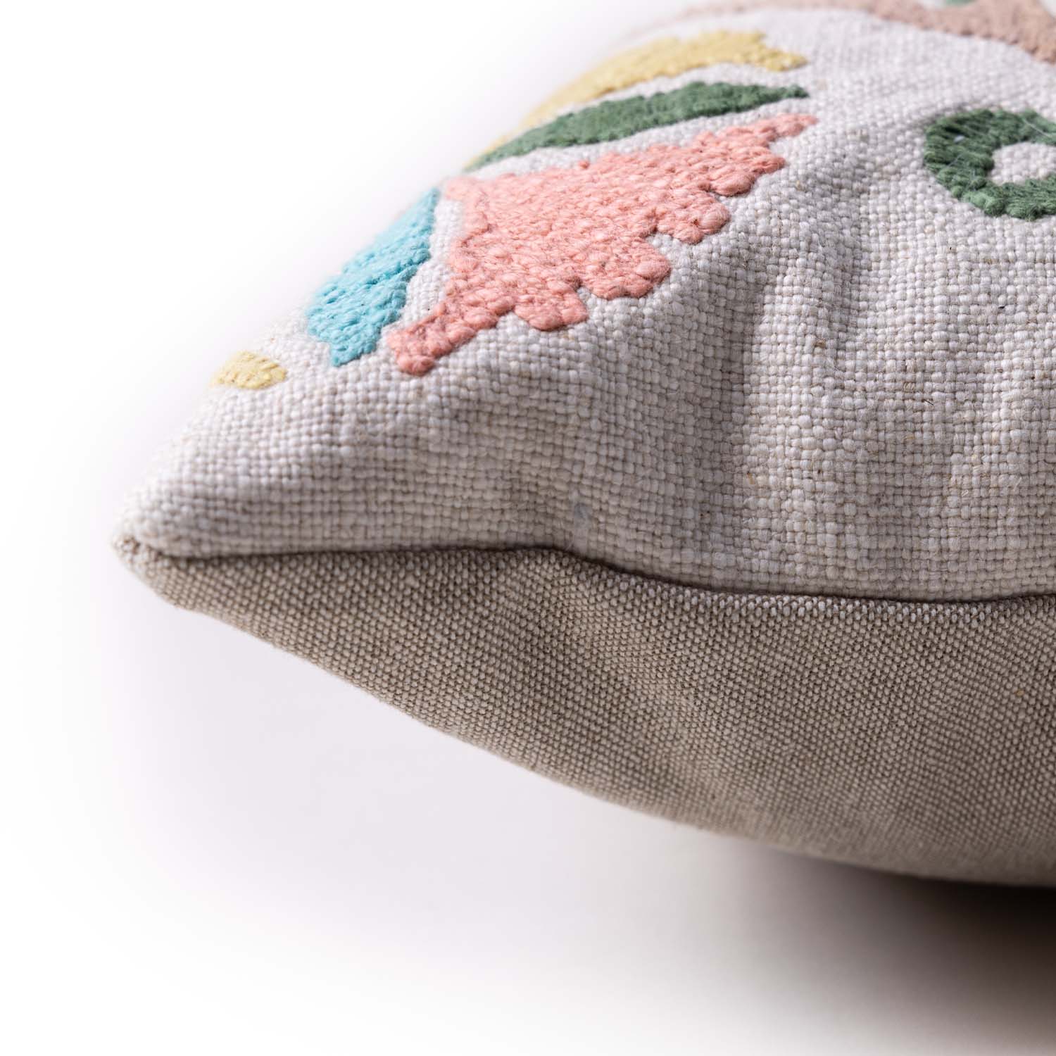 Mehek Chikan Embroidered Cotton Slub Cushion Cover