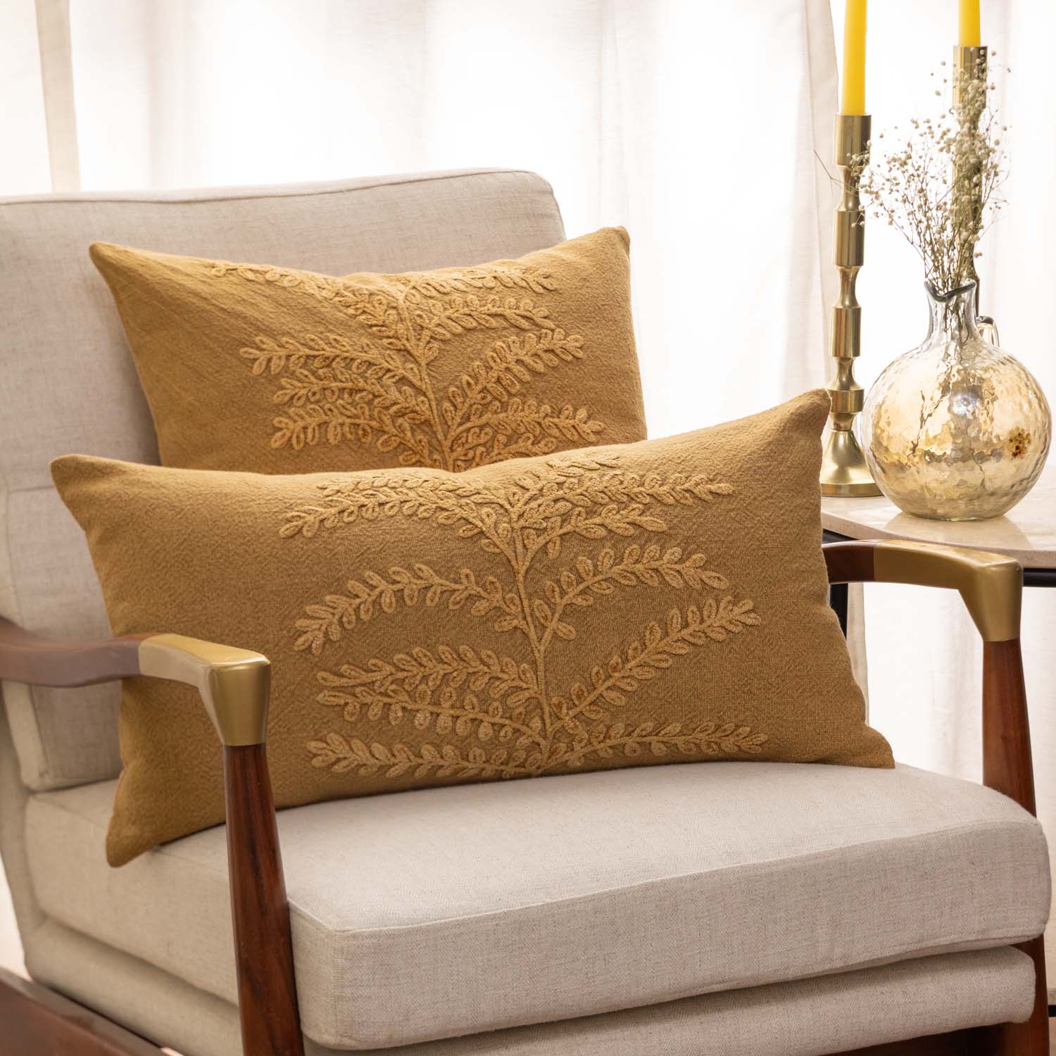 Cotton embroidered Zyra Lumbar Cushion Cover