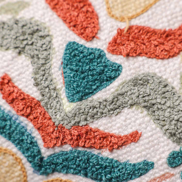 Damask printed and embroidered cotton cushion cover by Obeetee - texture detail