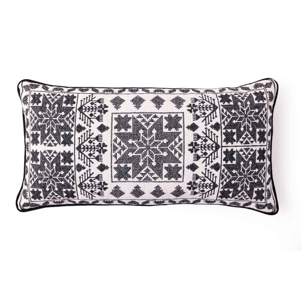 Sara embroidered dori piping lumbar cushion cover by Obeetee - detail view