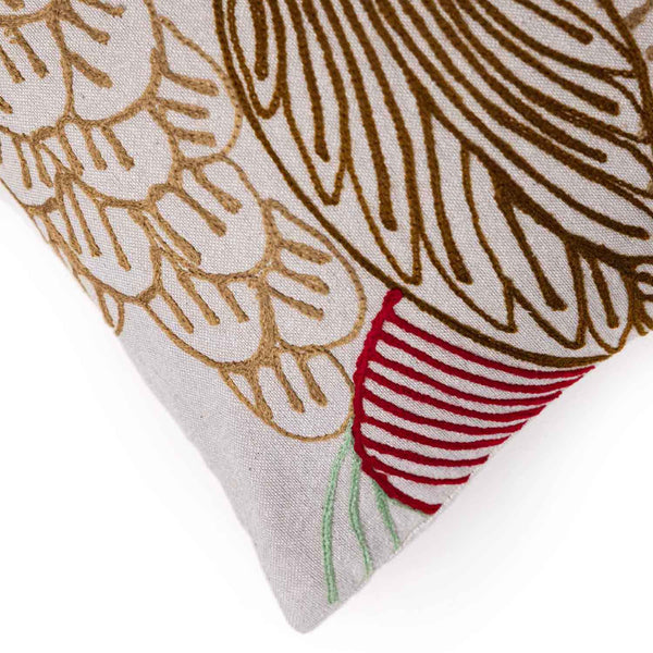 Wildscape chambray cotton embroidered cushion cover by Obeetee - detail view