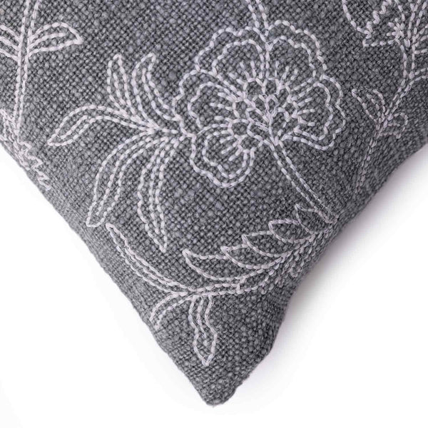 Creel handloom cotton embroidered cushion cover by Obeetee - detail view