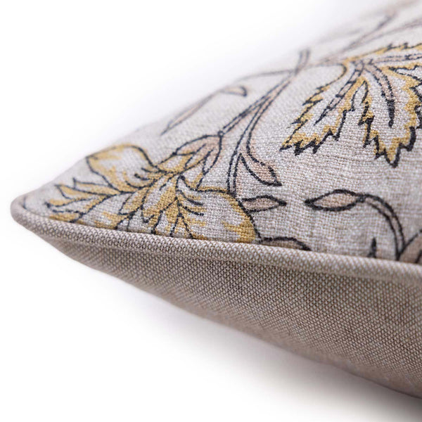 Flora block printed cotton cushion cover by Obeetee - texture detail