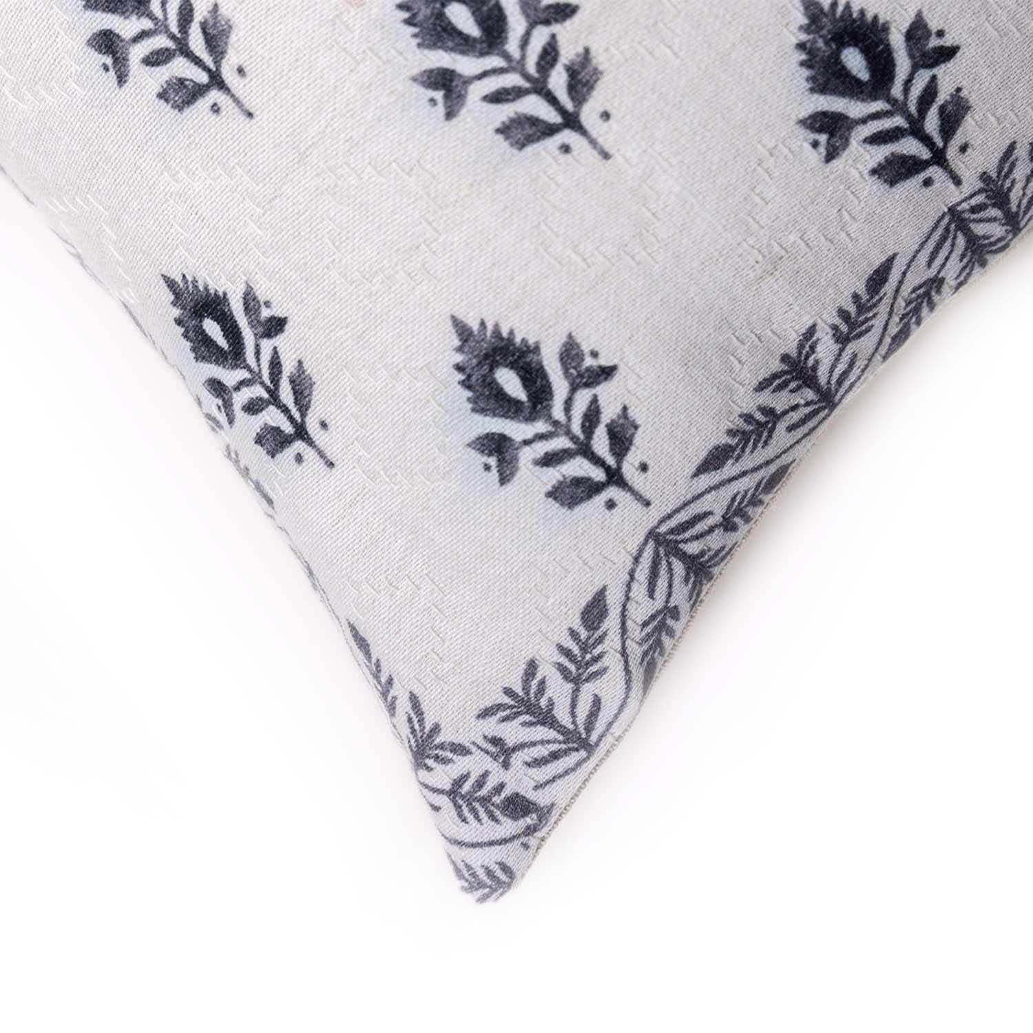 Leaflet Handloom Jacquard Block Printed Cushion Cover