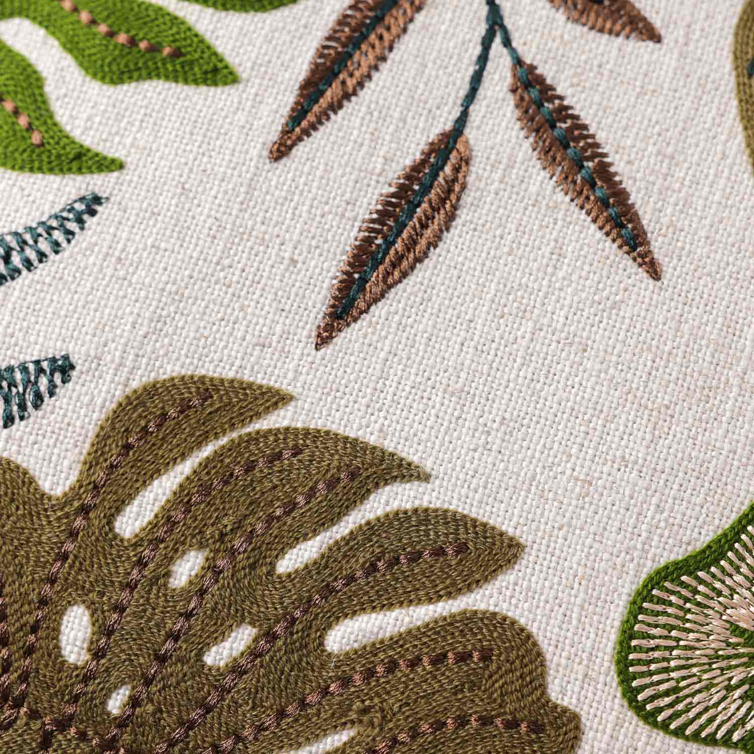 Fern Cotton Slub Embroidered Cushion Cover