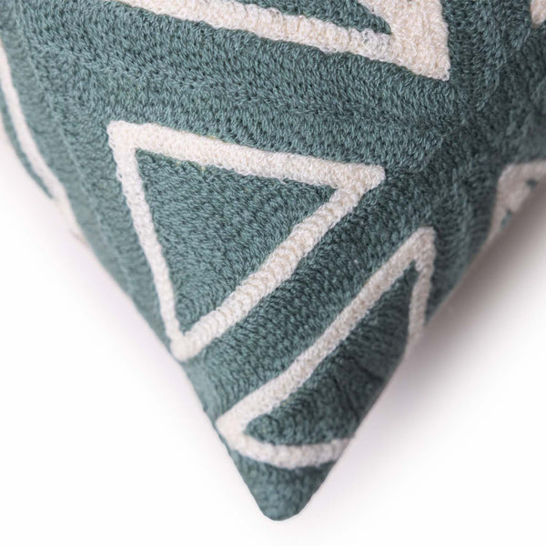 Bororo chambray cushion cover with Aari embroidery by Obeetee - detail view