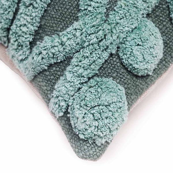 Crest cotton slub tufted embroidered lumbar cushion cover by Obeetee - detail view