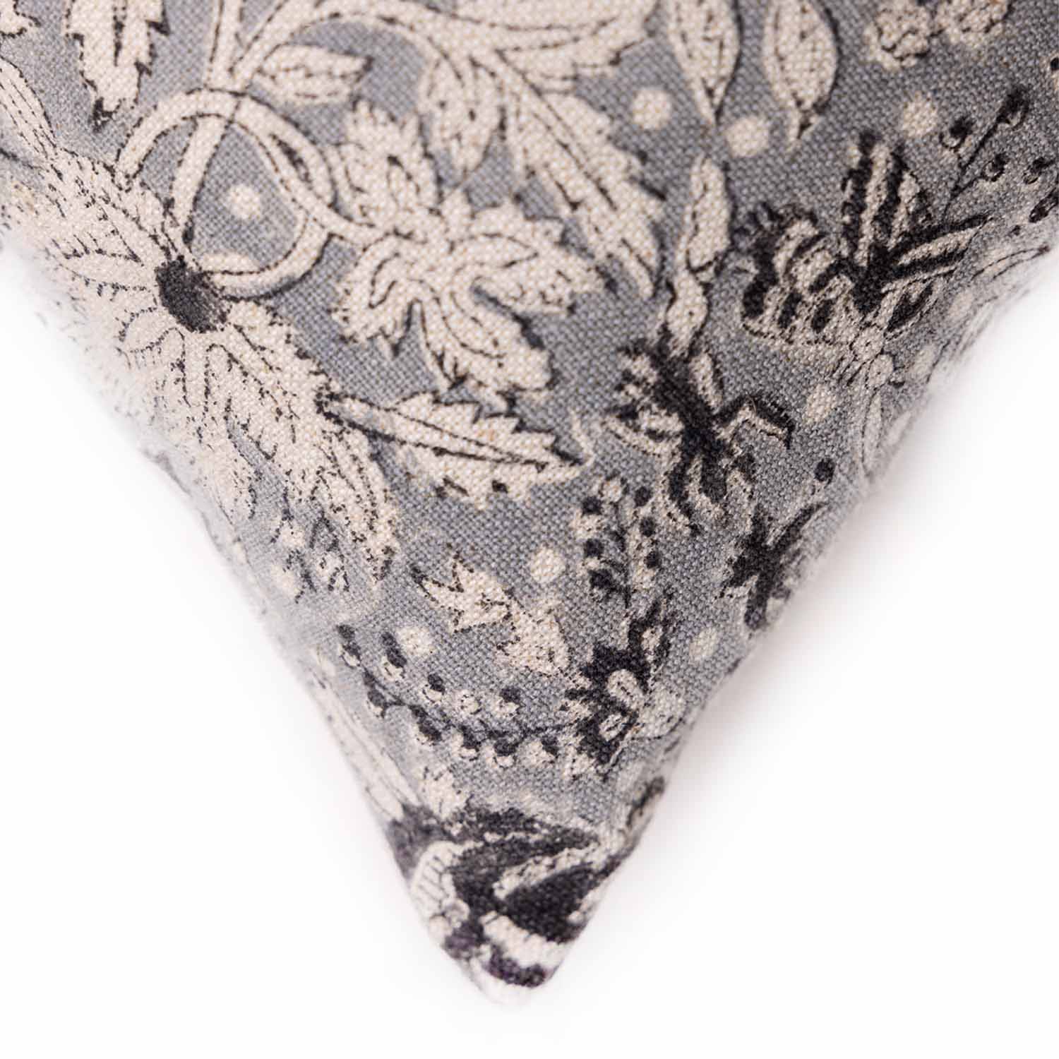 Rosie Block Printed Linen Chambray Lumbar Cushion Cover