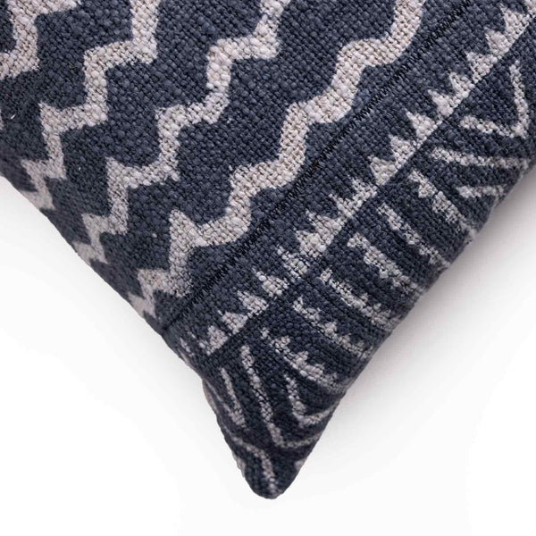 Baali cotton slub Dabu block printed cushion cover by Obeetee - detail view