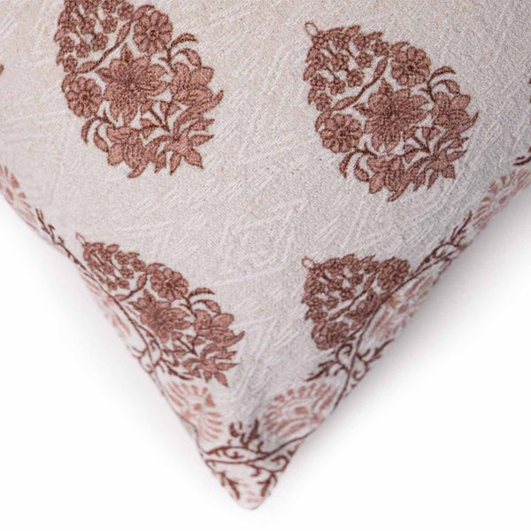 Butah block printed chenille cotton cushion cover by Obeetee - detail view