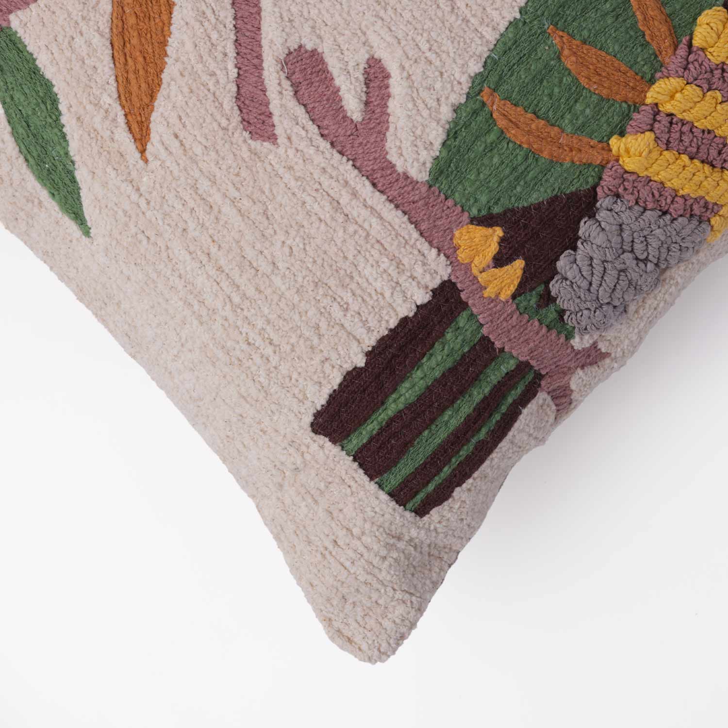 Magpie Cotton Slub Embroidered Cushion Cover