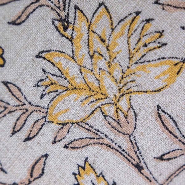 Flora block printed cotton lumbar cushion cover by Obeetee - texture detail