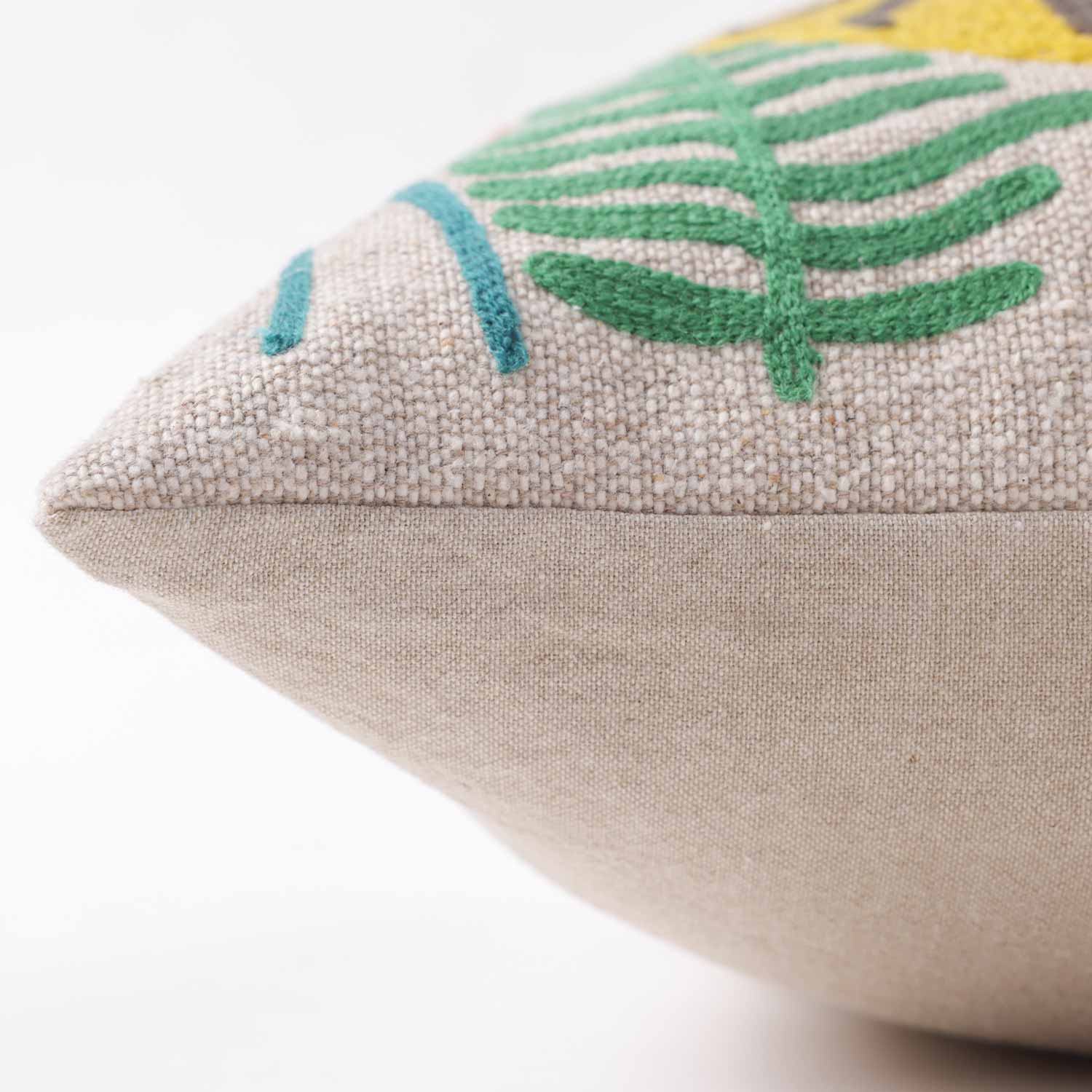 Lion Chambray Embroidered Cotton Slub Lumbar Cushion Cover