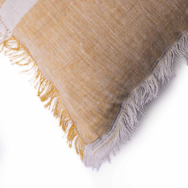 Shine striped linen cushion cover with fringe by Obeetee - detail view