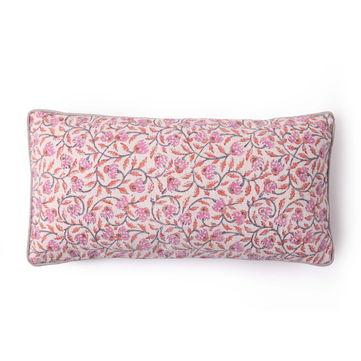 Gulmohar Handloom Cotton Block Printed Lumbar Cushion Cover