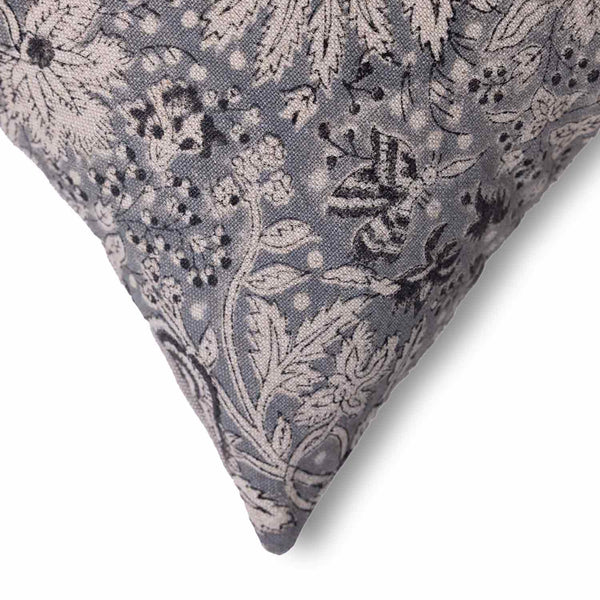 Rosie block printed linen chambray cushion cover by Obeetee - detail view
