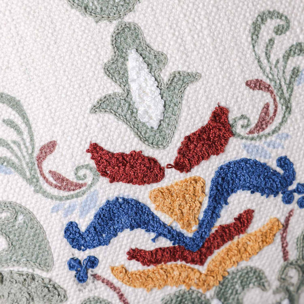Damask Green printed and embroidered cotton cushion cover by Obeetee - texture detail
