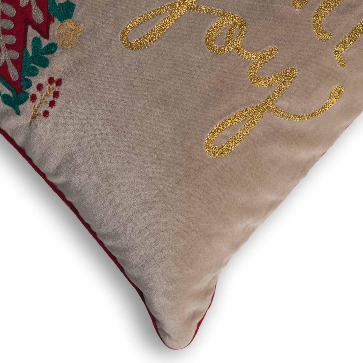 Joyful Embroidered Cotton Velvet Cushion Cover