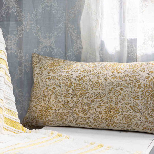 Maya linen digital printed lumbar cushion cover by Obeetee - full view
