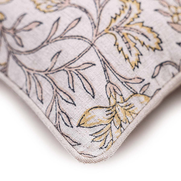 Flora block printed cotton cushion cover by Obeetee - detail view