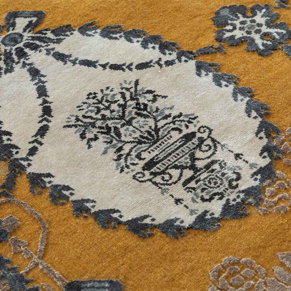 Vintage Ochre Hand Knotted Woollen and Viscose Rug