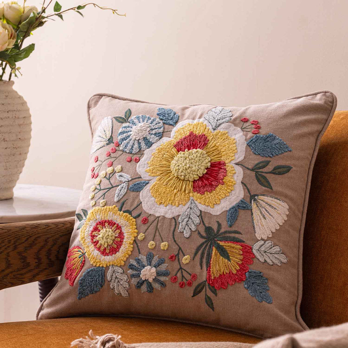 Meadowelle Embroidered Cotton Cushion
