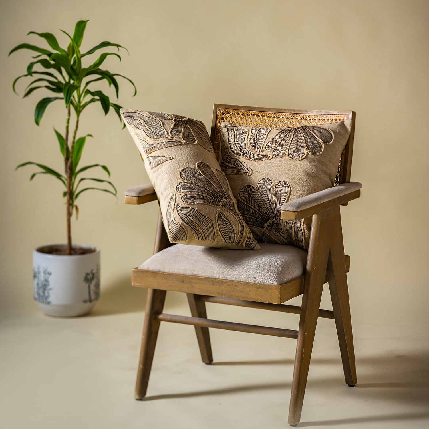 Cotton Patchwork Embroidered Sutra Lumbar Cushion Cover