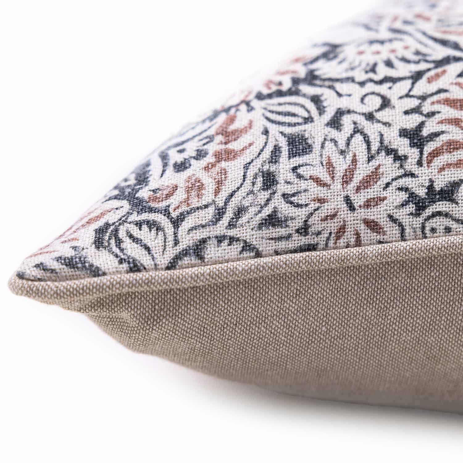 Retro Cotton Linen Block Printed Lumbar Cushion Cover