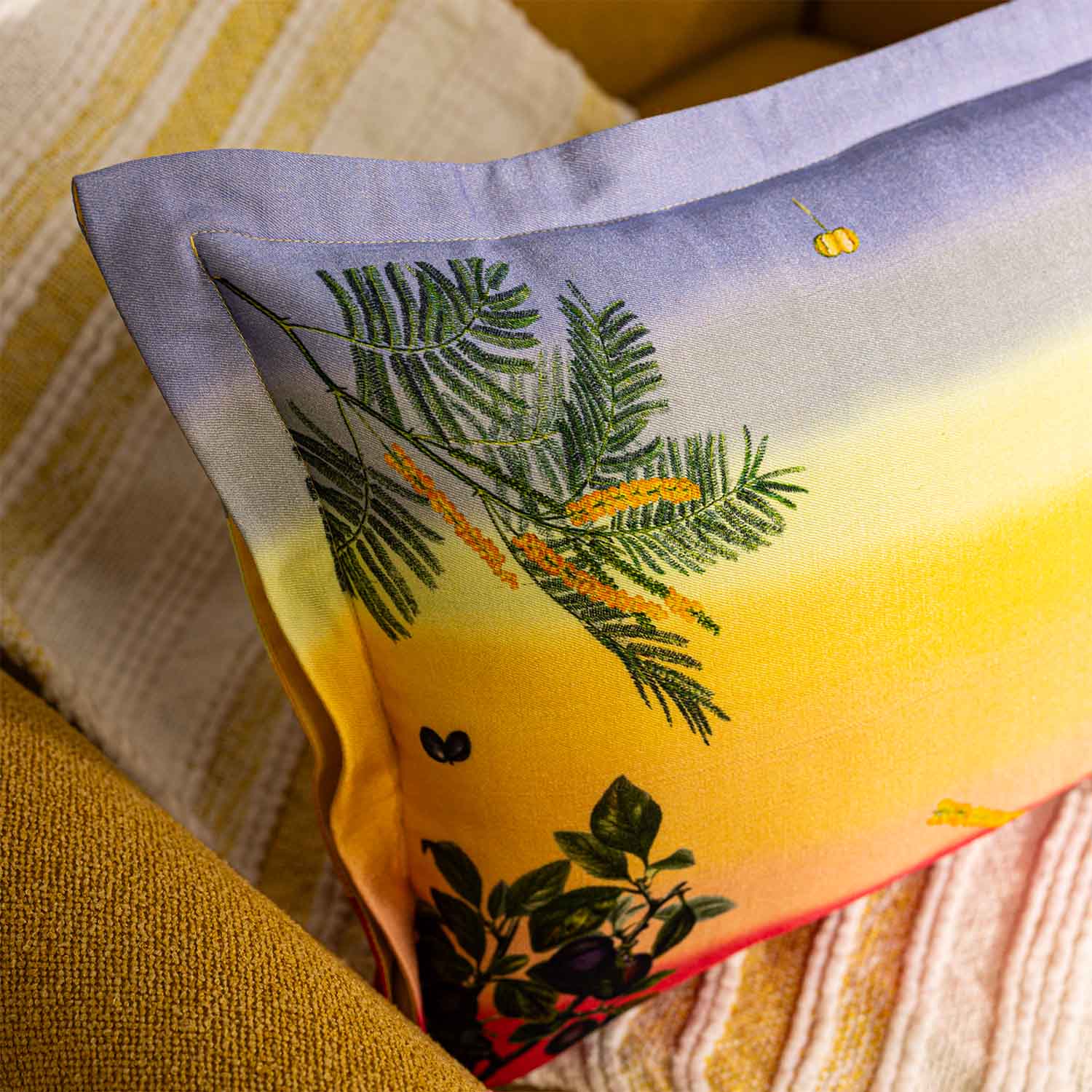 Botanic Digital Printed Woollen And Silk Lumbar Cushion By Mariella Ienna