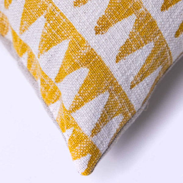 Tikona cotton slub block printed lumbar cushion cover by Obeetee - detail view