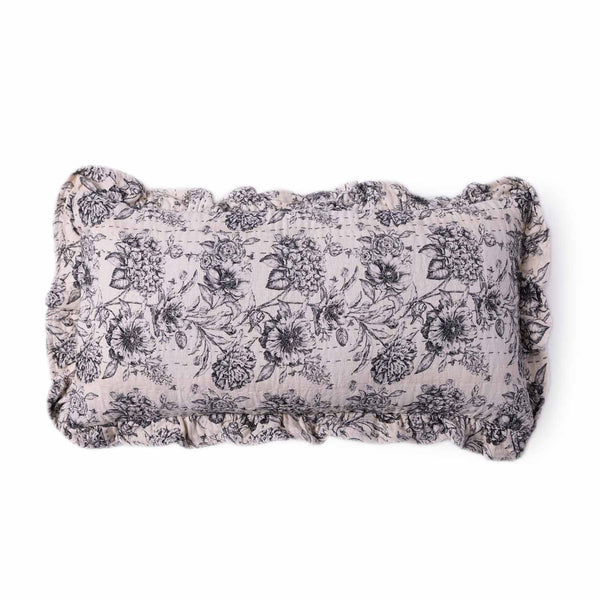 Blossom digital print with Kantha embroidery lumbar cushion cover by Obeetee - detail view