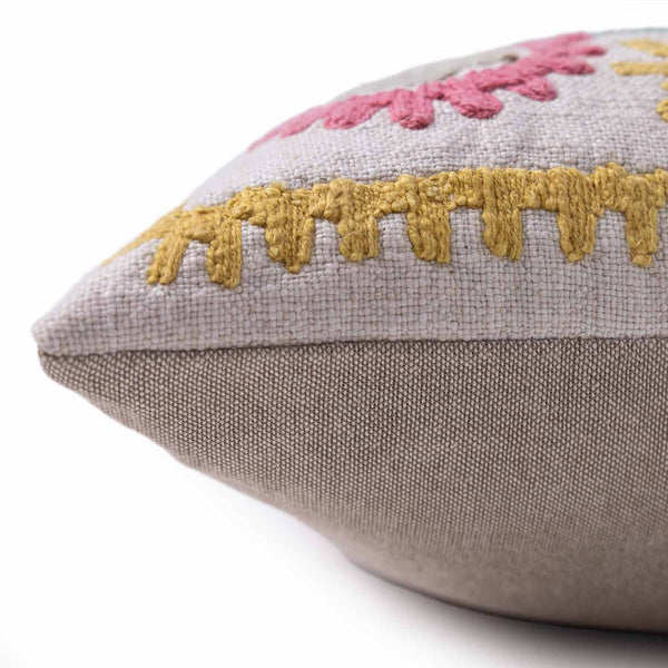 Bohobloom cotton linen machine embroidered cushion cover by Obeetee - detail view