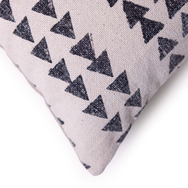 Crossroad block printed cotton chambray cushion cover by Obeetee - detail view