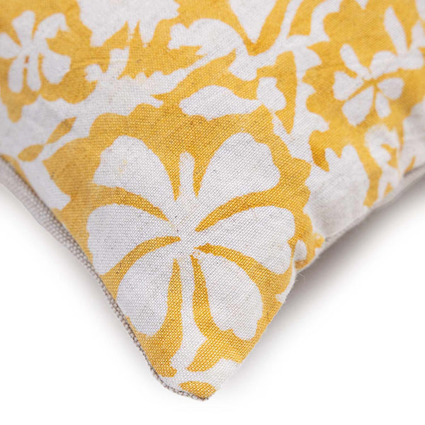 Daisy block printed cotton cushion cover by Obeetee - detail view