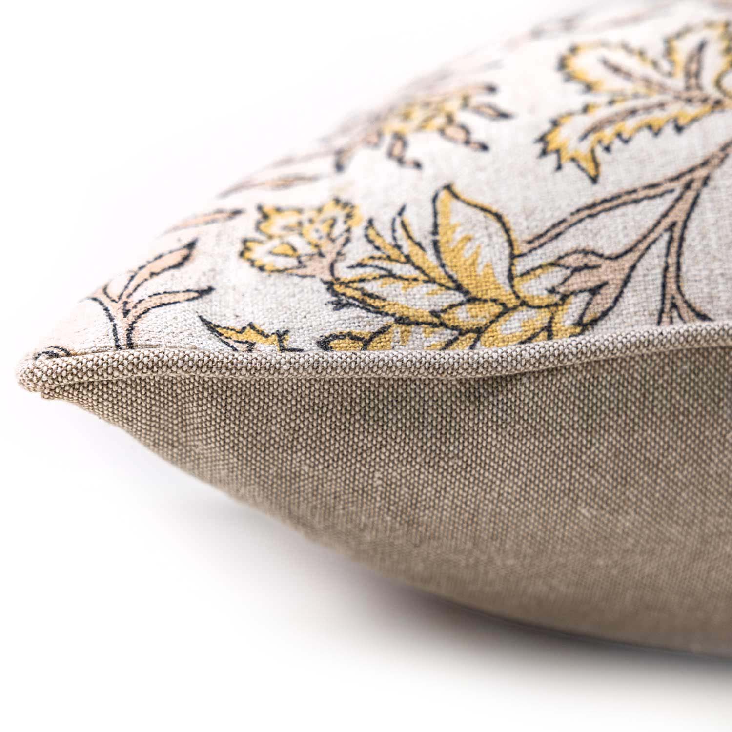 Flora Block Printed Cotton Lumbar Cushion Cover