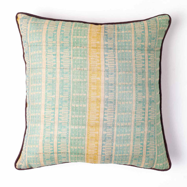 Mezzara Tassar silk digital printed cushion cover by Mariella Ienna for Obeetee - detail view