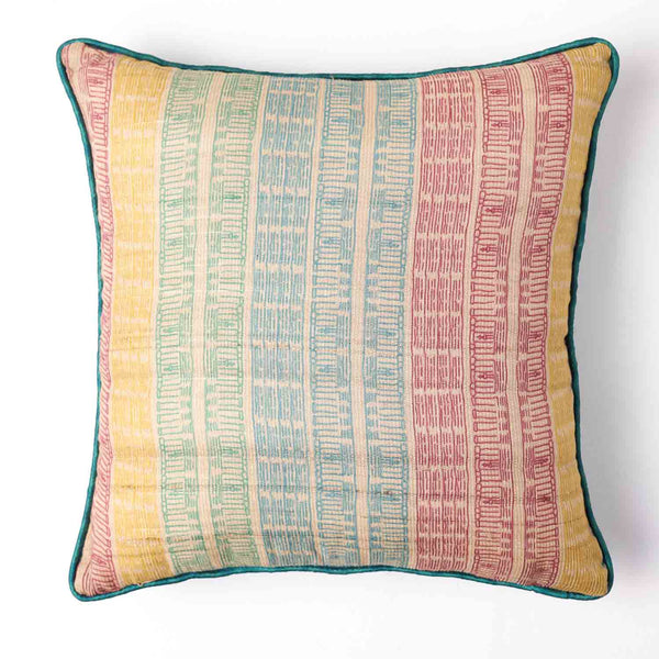 Fiortan Tassar silk digital printed cushion cover by Mariella Ienna for Obeetee - detail view