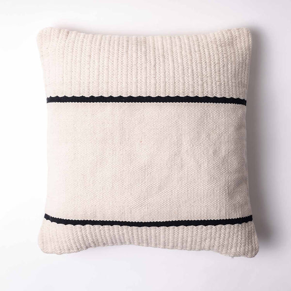 Striplaid Monochrome hand woven cotton cushion cover by Obeetee - detail view