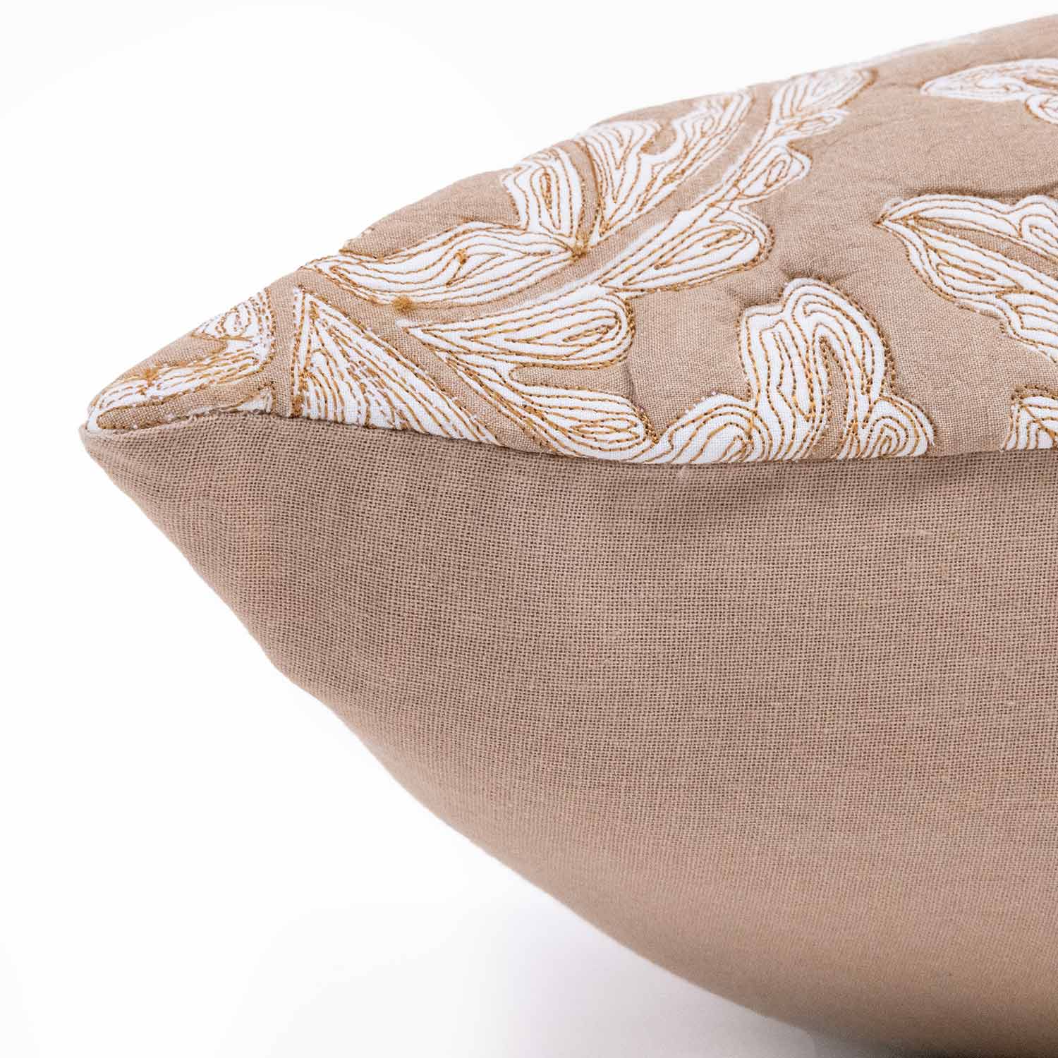Hand block printed and quilted Leafair Lumber Cushion Cover