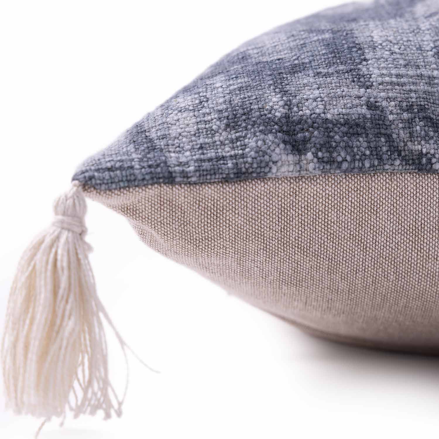 Indigo Blossom Dabu Block Printed Lumbar Cushion Cover with tassels