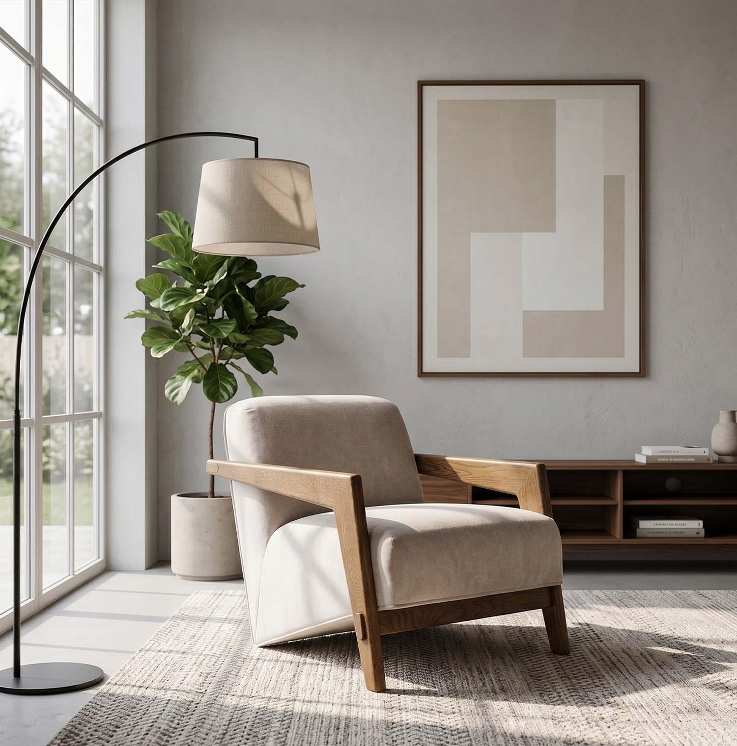 Hyke Oak Low Back Armchair - Barley Brush